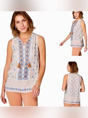 J. Jill Very Pretty Lilah Textured-Stripes
Embroidered Top size L